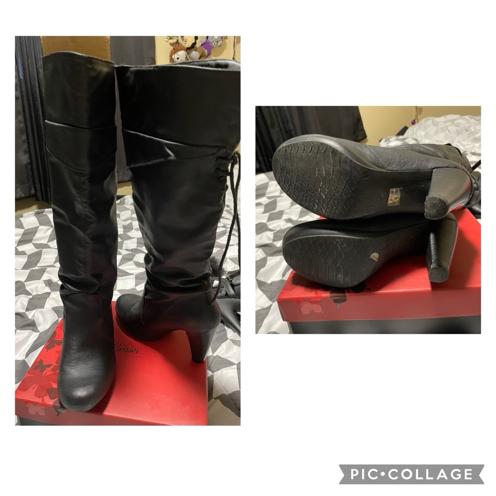 Black Heeled Boots with Knee-High Design